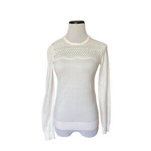 Jack Wills Womens Lace Detail Sweater Size 2 White Cottagecore Coquette Dainty